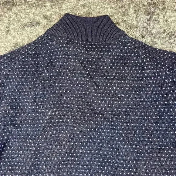 Vtg Scott & Charters 100% Lambswool 1/4 Zip Sweater Men's L Polka Dot Navy Blue - Picture 9 of 11